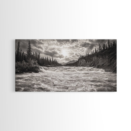 Mountain River Rapids, Adventure Landscape, Moody Forest Wall Art, Nature Explorer Vibes, Rustic Cabin Decor, Canvas Print