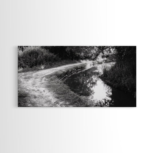 River Bend Trail, Peaceful Water Path, Tranquil Forest Landscape, Nature-Inspired Rustic Decor, Autumn Wall Art, Canvas Print