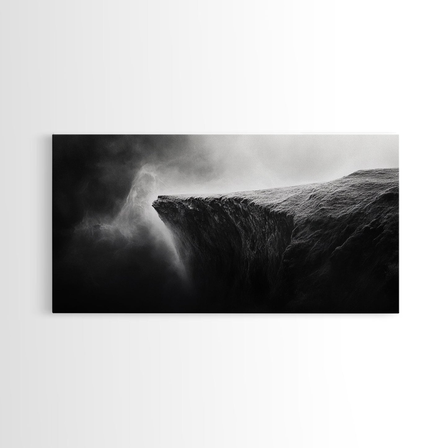 Misty Cliff, Fantasy Landscape, Monochrome Art, Mysterious Edge, Canvas Print, Moody Wall Decor, Bedroom Wall Art, Dark Nature Photography