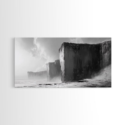 Ocean Cliffs, Towering Rock, Misty Coast, Rugged Seascape, Canvas Print, Moody Wall Art, Office Decor, Dramatic Landscape, Office Decor