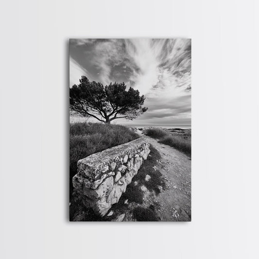 Coastal Path, Nature Trail, Windswept Tree, Framed Canvas Print, Rustic Landscape Art, Minimalist Decor, Bedroom Wall Art, Fall Vibes