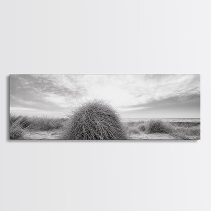 Beach Dunes, Coastal Grass, Nature Serenity, Canvas Print, Minimalist Bedroom Art, Soft Tones, Tranquil Beach Wall Decor