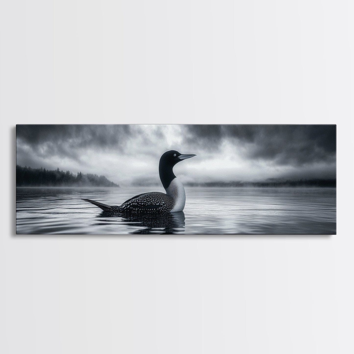 Northern Loon, Water Calm, Moody Wildlife, Canvas Print, Nature Wall Decor, Black and White Animal Art, Lakehouse Wall Art