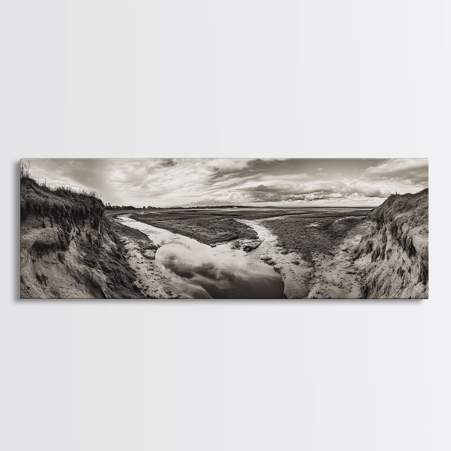 Marsh Landscape, Coastal Grasslands, Autumn Earth Tones, Framed Canvas Print, Fall Wall Art, Farmhouse Style, Rustic Entryway Decor