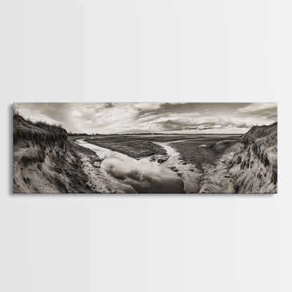 Marsh Landscape, Coastal Grasslands, Autumn Earth Tones, Framed Canvas Print, Fall Wall Art, Farmhouse Style, Rustic Entryway Decor