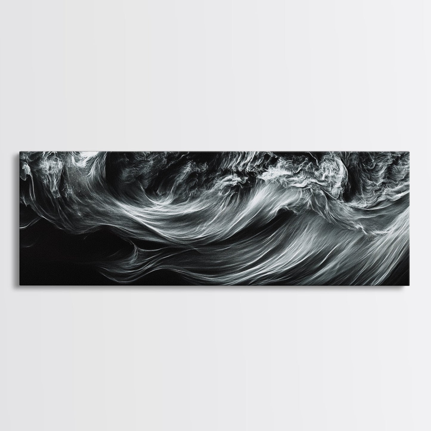 Abstract Ocean Waves, Motion Energy Art, Black and White Fluid Lines, Framed Canvas Print, Modern Wall Art, Minimalist Living Room