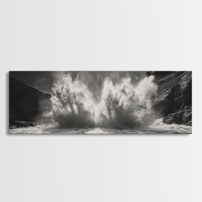 Ocean Splash, Powerful Wave Crash, Coastal Energy Wall Art, Framed Canvas Print, Modern Beach House Decor, Dynamic Living Room Art