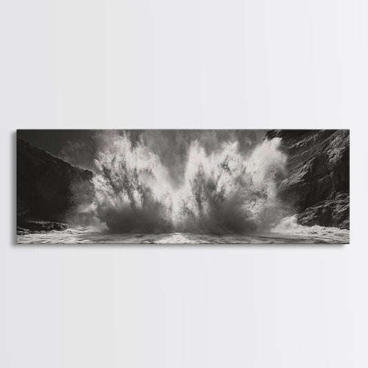 Ocean Splash, Powerful Wave Crash, Coastal Energy Wall Art, Framed Canvas Print, Modern Beach House Decor, Dynamic Living Room Art