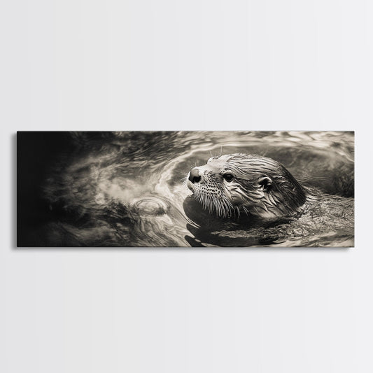 Otter Wall Art, Water Animal, Wildlife Decor, Nature Print, Canvas Print, Coastal Bathroom Art, Cottagecore, Minimalist, Animal Lover Gift