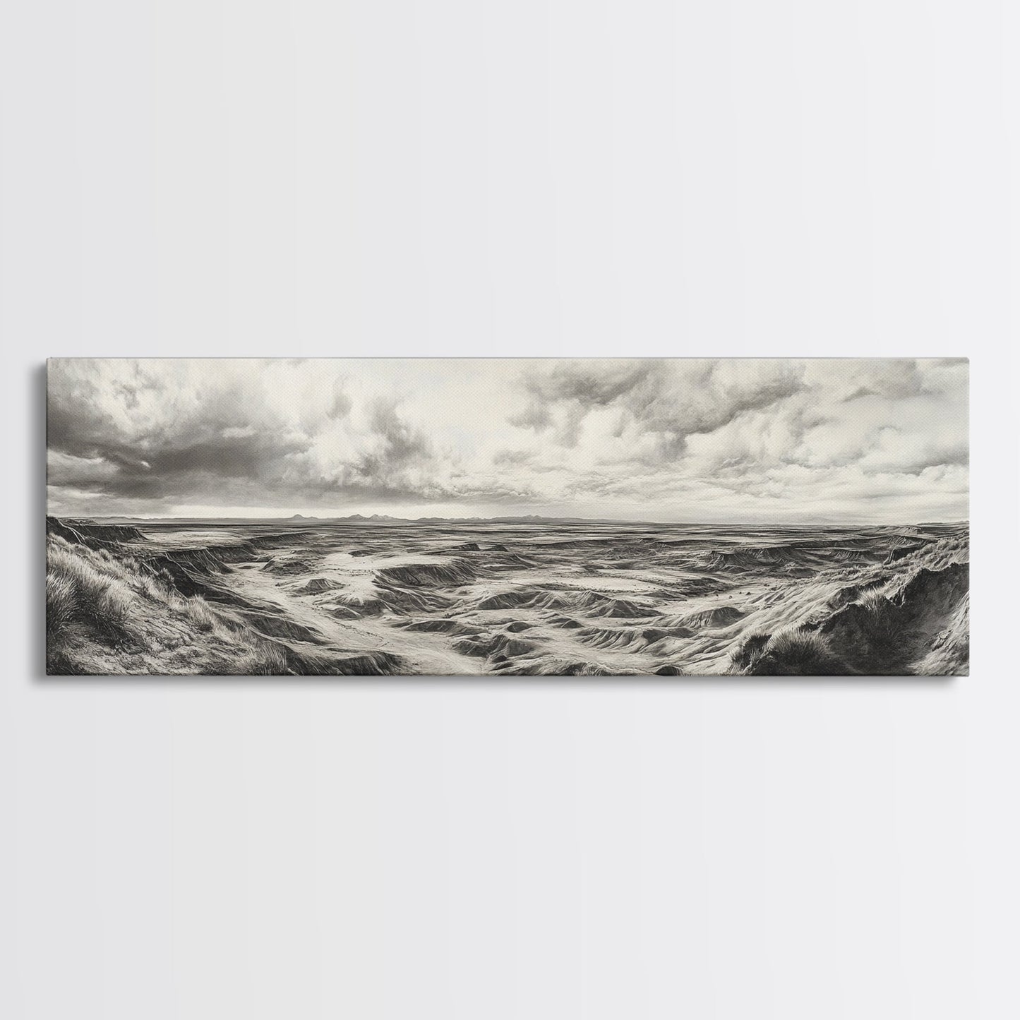 Desert Canyon Scene, Western Landscape, Vast Horizon, Framed Canvas Print, Rustic Wall Art, Neutral Earth Tones, Office Or Living Room