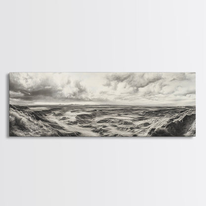 Desert Canyon Scene, Western Landscape, Vast Horizon, Framed Canvas Print, Rustic Wall Art, Neutral Earth Tones, Office Or Living Room