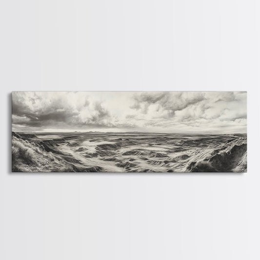 Desert Canyon Scene, Western Landscape, Vast Horizon, Framed Canvas Print, Rustic Wall Art, Neutral Earth Tones, Office Or Living Room