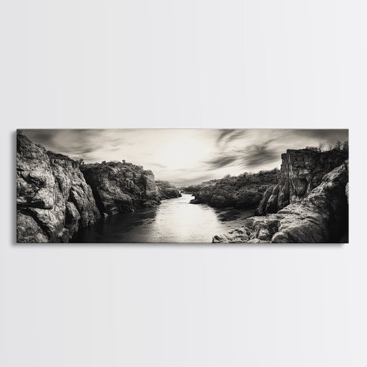 Canyon River Sunset, Dramatic Sky Photography, Nature Scene Art, Framed Canvas Print, Office or Hallway Wall Decor, Bold Earth Tones