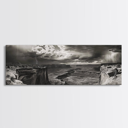 Canyon Storm, Desert Lightning, Dramatic Skies, Framed Canvas Print, Rustic Landscape Wall Art, Living Room Western Decor