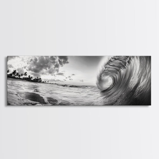 Barrel Wave Curl, Surfer's Dream, Ocean Power, Framed Canvas Print, Coastal Wall Art, Beach House Decor, Surf Photography