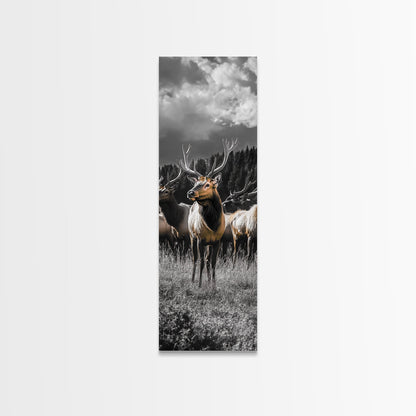 Majestic Elk, Forest Wildlife, Autumn Scene, Nature Herd, Framed Canvas Print, rustic lodge decor, cabin wall art, woodland style