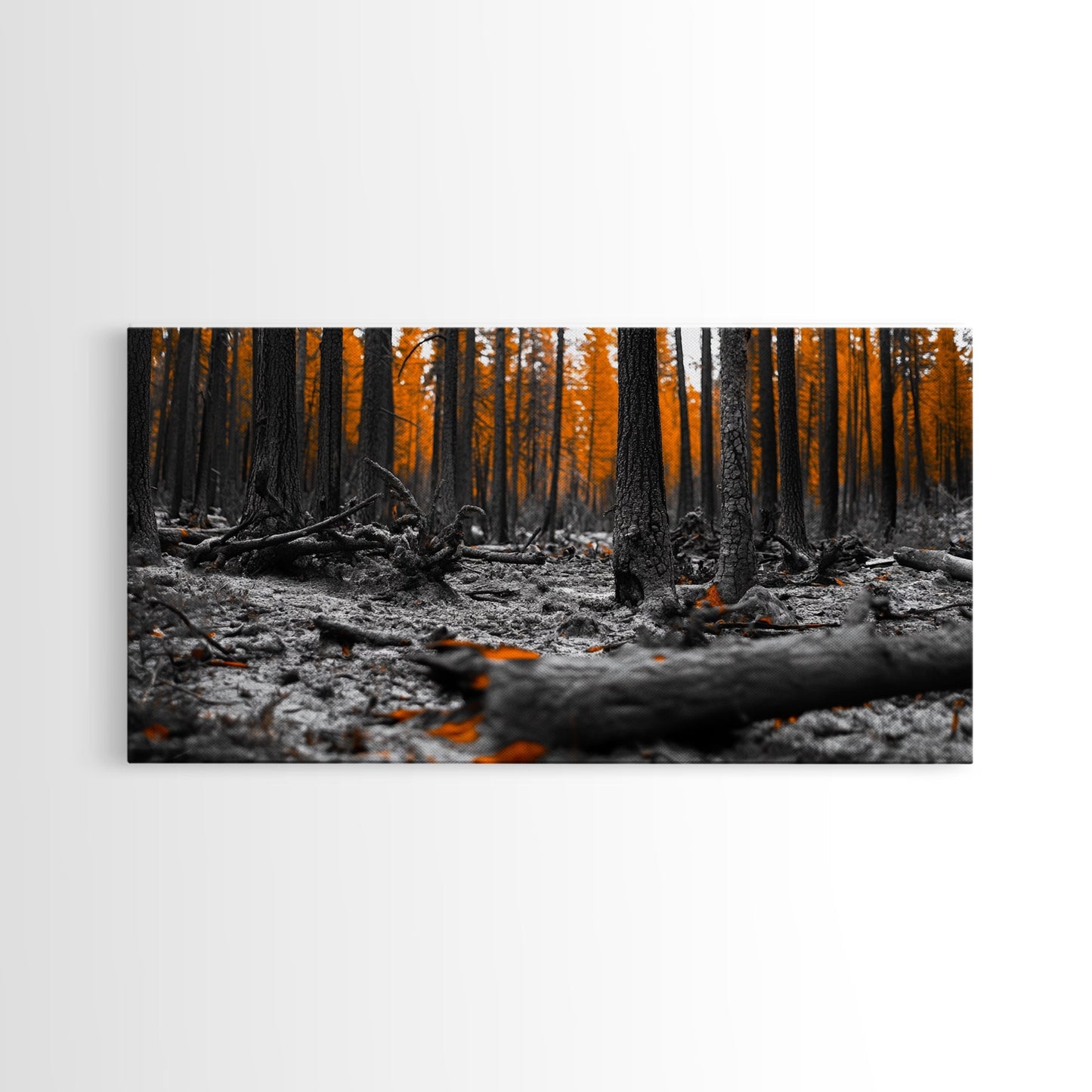 Autumn Forest Floor, Orange Leaves, Fall Nature Scene, Canvas Print, Rustic Wall Art, Cabin Decor, Moody Landscape Framed Canvas Print