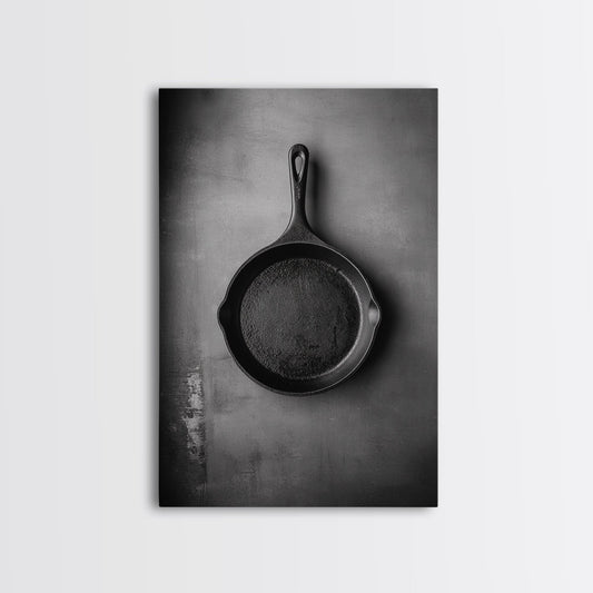 Cast Iron Pan, Rustic Kitchen, Black White Still Life, Framed Canvas Print, Kitchen Wall Art, Farmhouse Cooking Decor, Chef Gift Idea