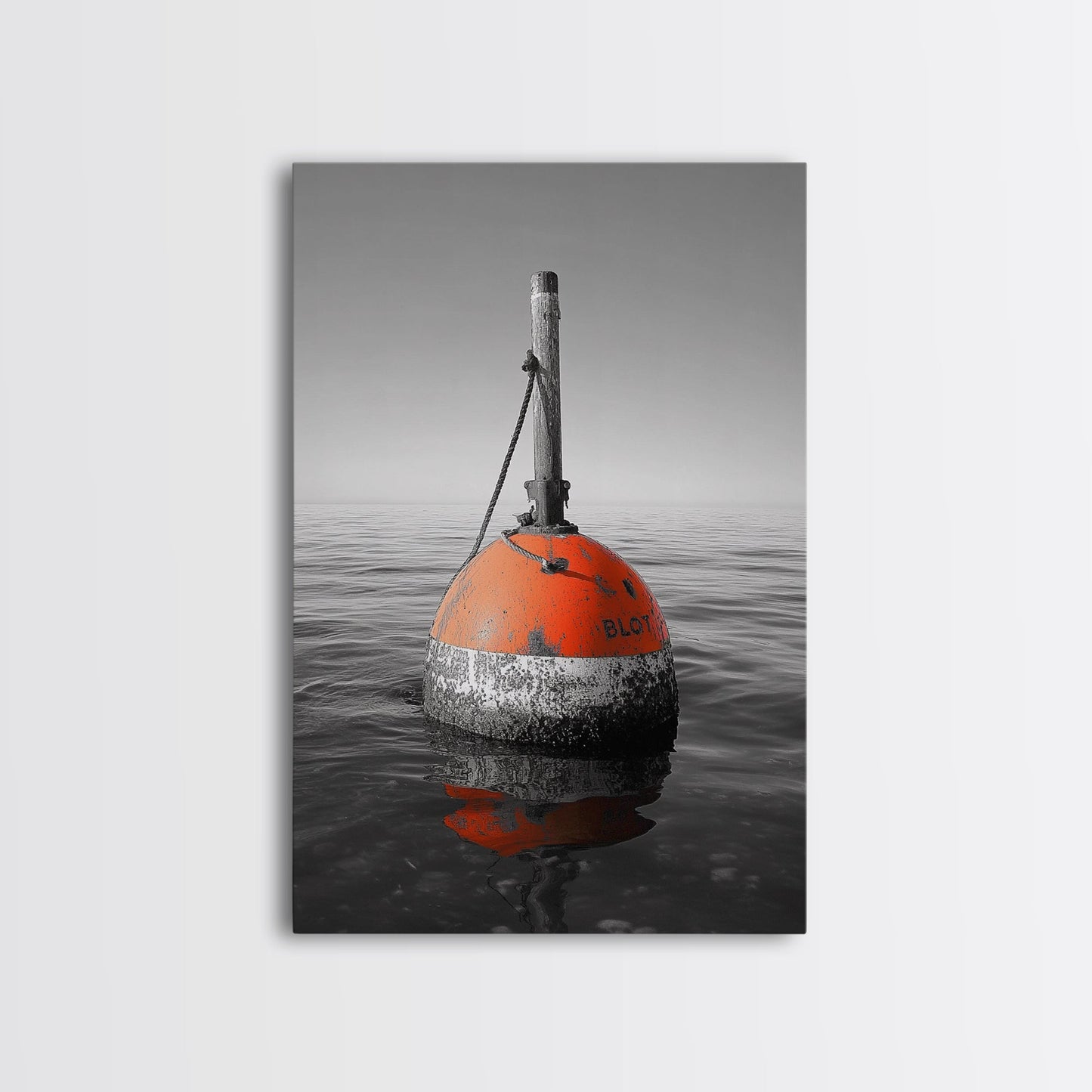 Meeresboje, rote Markierung, maritimer Minimalismus, Leinwanddruck, Küsten-Badezimmerkunst, nautische Wanddekoration, maritime Industrieästhetik