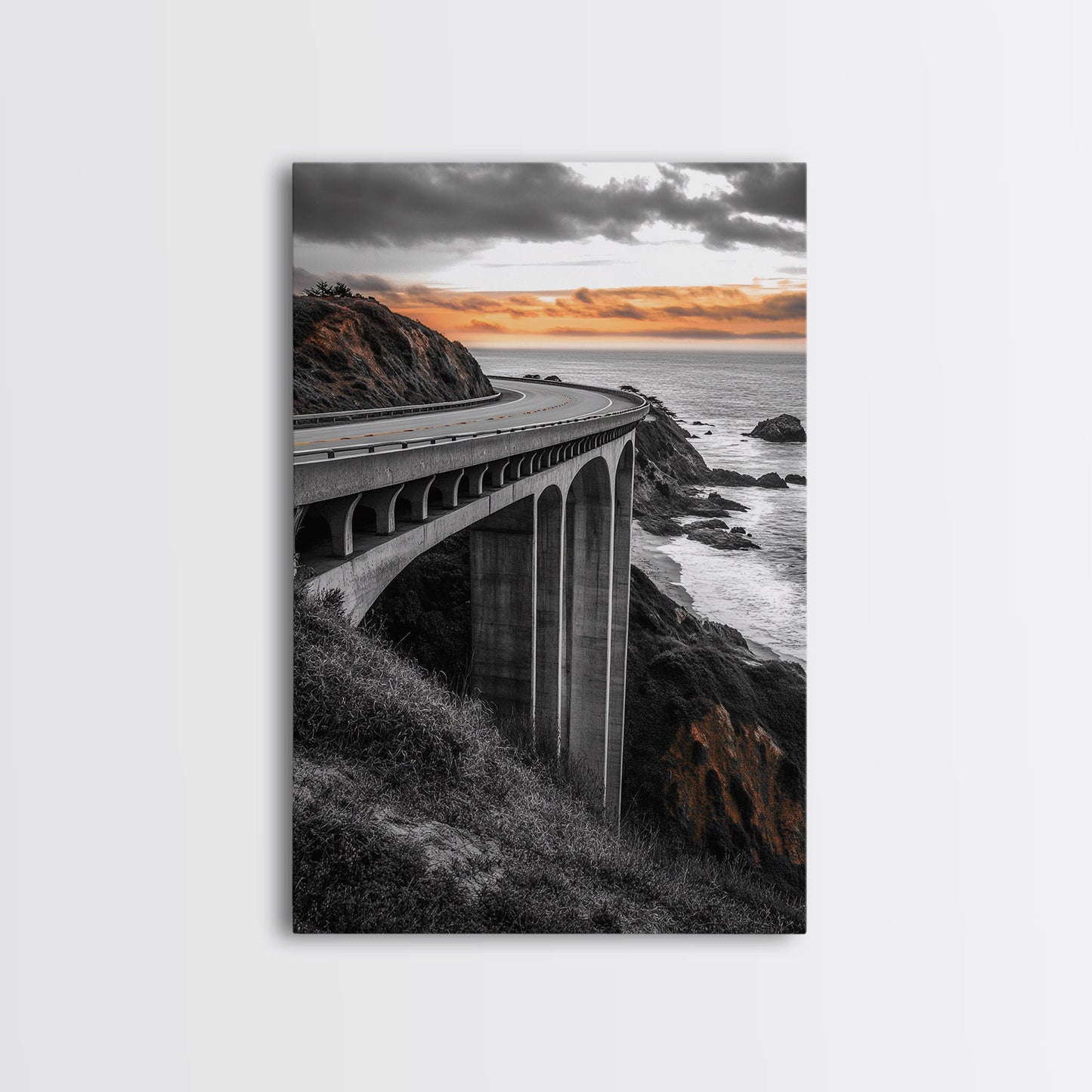 Coastal Highway, Sunset Drive, Scenic Bridge, Canvas Print, Road Trip Wall Art, Adventure Landscape Art, Living Room Statement Piece