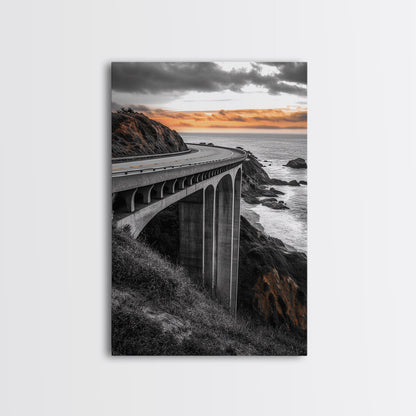 Coastal Highway, Sunset Drive, Scenic Bridge, Canvas Print, Road Trip Wall Art, Adventure Landscape Art, Living Room Statement Piece
