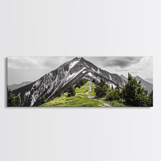 Mountain Hike Path, Scenic Peak Trail, Nature Landscape, Framed Canvas Print, Modern Cabin Decor, Adventure Wall Art, Minimalist Style