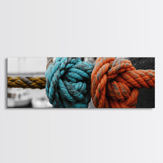 Nautical Knots, Bold Rope Texture, Ocean Dock Detail, Framed Canvas Print, Coastal Wall Art, Bathroom Decor, Rustic Nautical Style