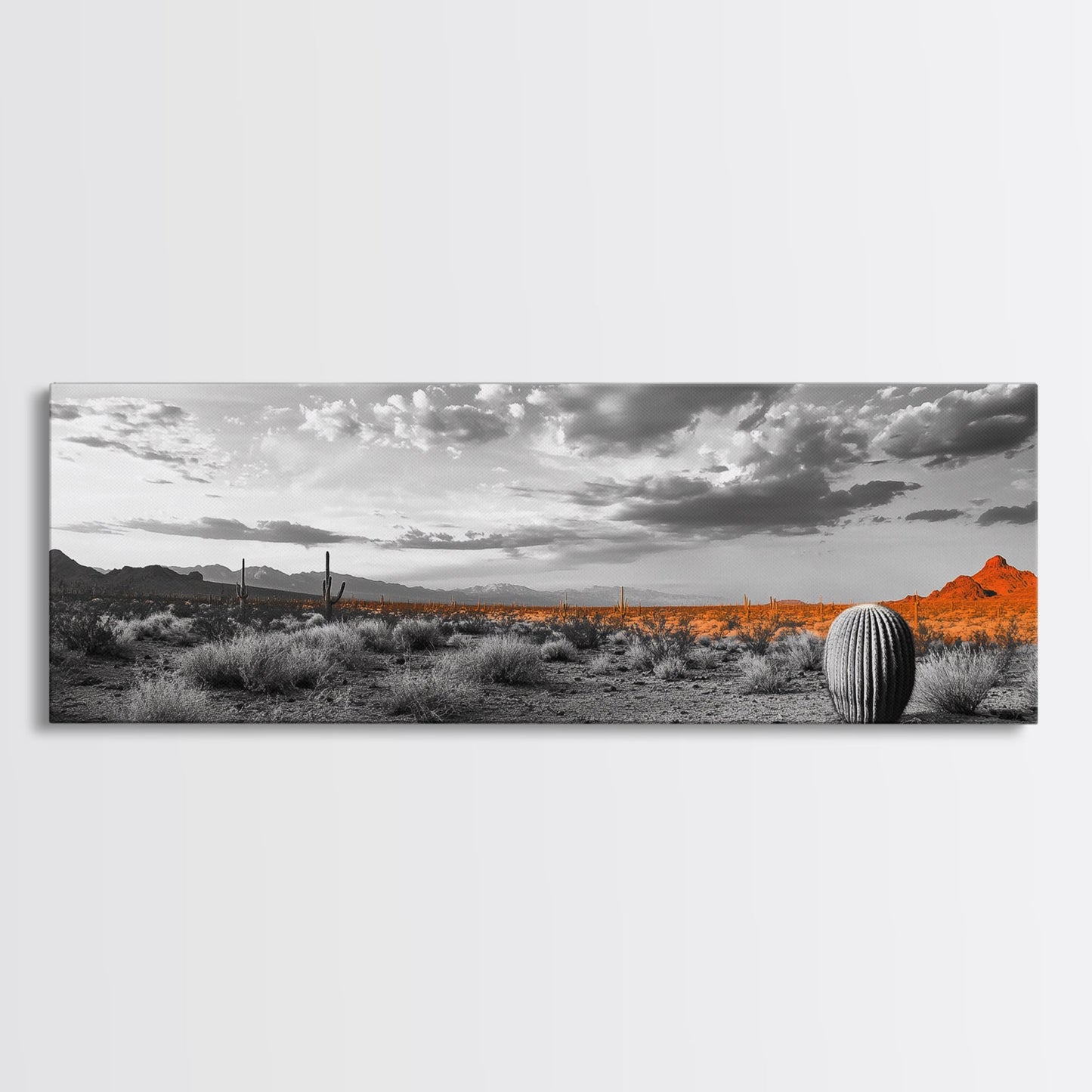 Arizona Desert Cactus, Orange Sunset Landscape, Saguaro Art, Framed Canvas Print, Western Wall Decor, Rustic Living Room Accent