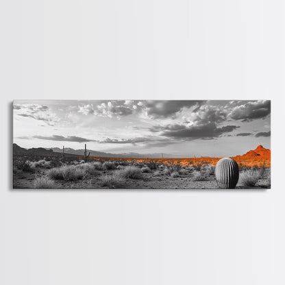 Arizona Desert Cactus, Orange Sunset Landscape, Saguaro Art, Framed Canvas Print, Western Wall Decor, Rustic Living Room Accent