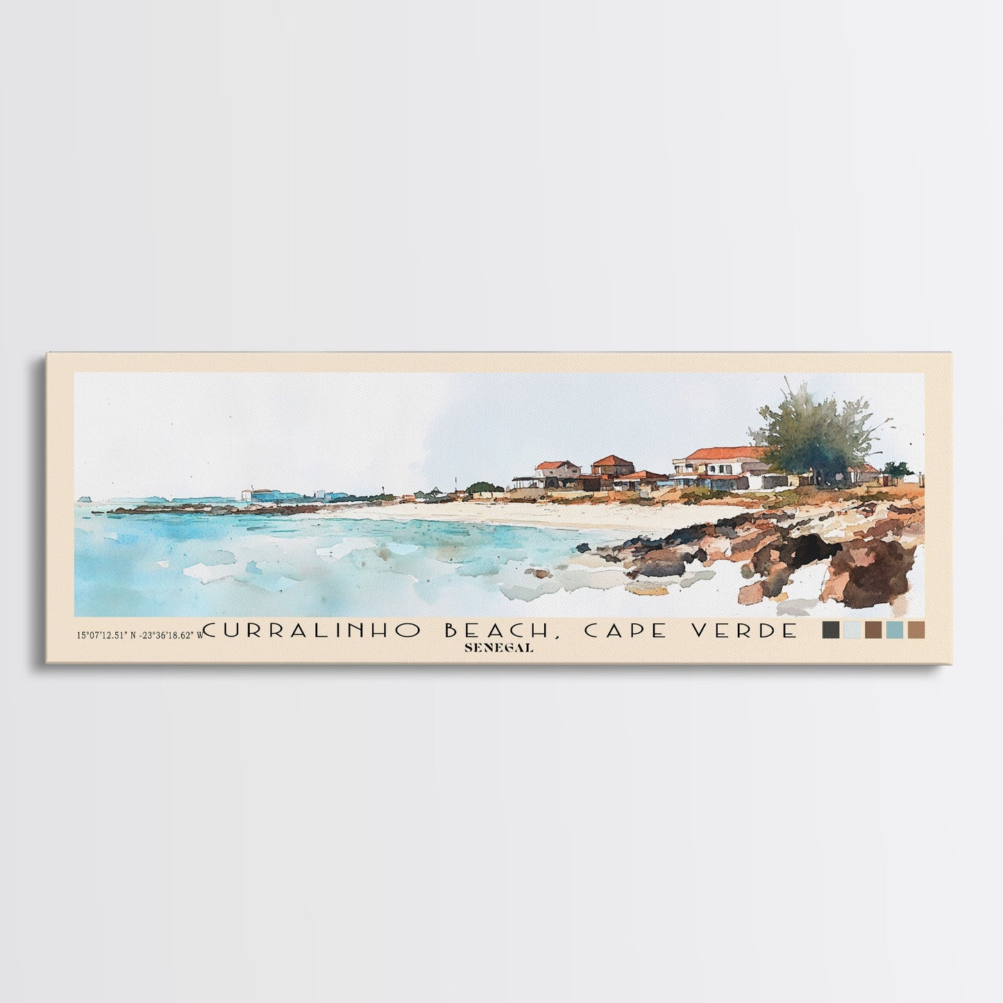 Curralinho Beach, Cape Verde, Senegal Watercolor Print, Vacation Gift, Senegal Wall Art, Beach Painting, Beach Decor, Large Wall Art, Wood Frame Art