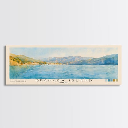 Granada Island, Granada Watercolor Print, Vacation Gift, Granada Wall Art, Beach Painting, Beach Decor, Large Wall Art, Wood Frame Art