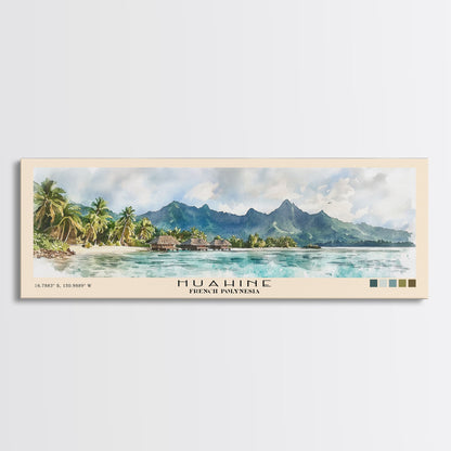 Huahine, French Polynesia Watercolor Print, Vacation Gift, French Polynesia Wall Art, Beach Painting, Beach Decor, Large Wall Art, Wood Frame Art