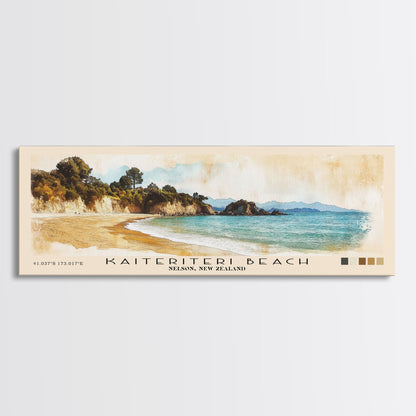 Kaiteriteri Beach, Nelson, New Zealand Watercolor Print, Vacation Gift, Nelson, New Zealand Wall Art, Beach Painting, Beach Decor, Large Wall Art, Wood Frame Art