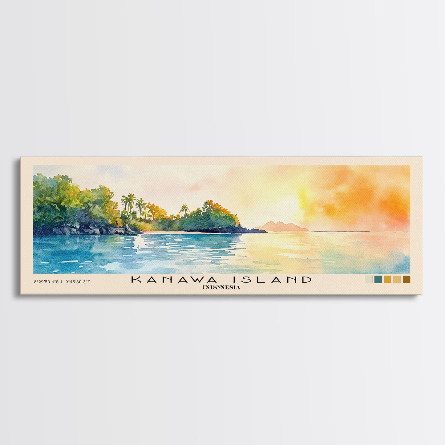 Kanawa Island, Indonesia Watercolor Print, Vacation Gift, Indonesia Wall Art, Beach Painting, Beach Decor, Large Wall Art, Wood Frame Art