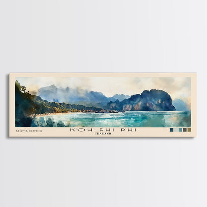 Koh Phi Phi, Thailand Watercolor Print, Vacation Gift, Thailand Wall Art, Beach Painting, Beach Decor, Large Wall Art, Wood Frame Art