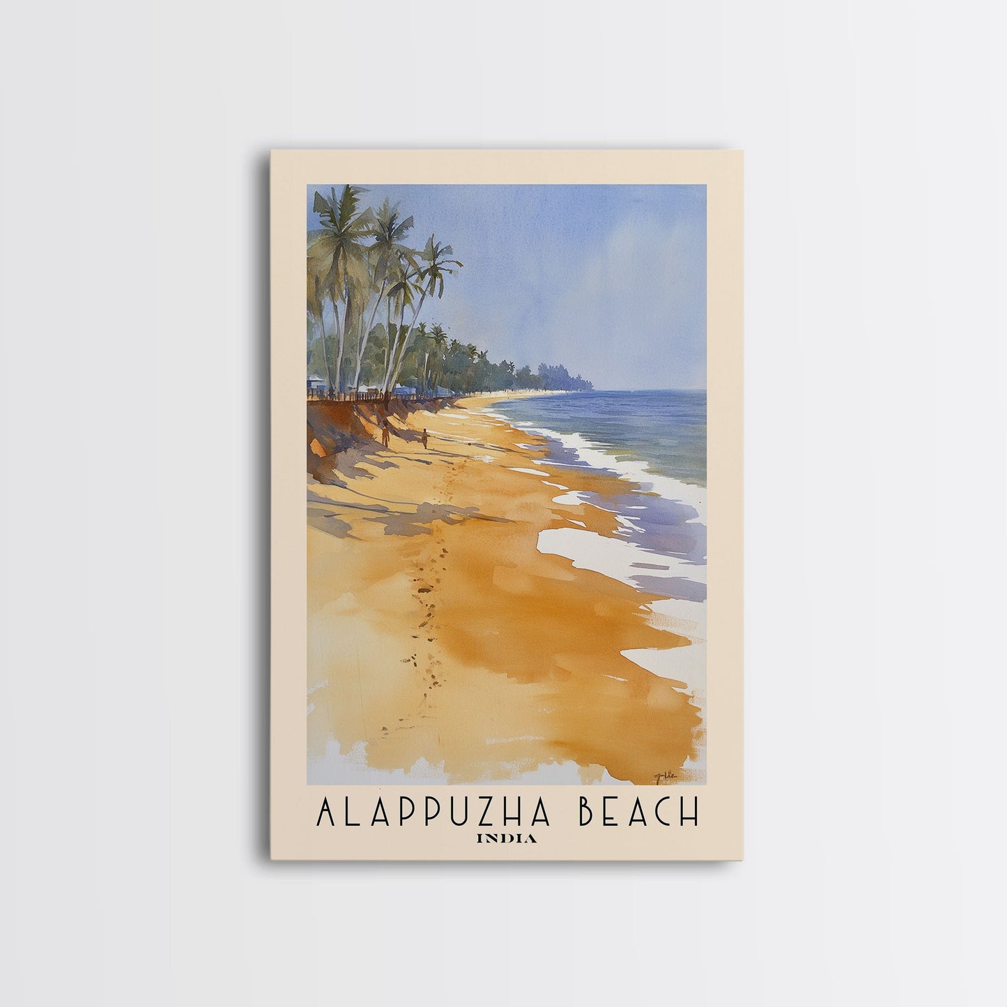 Alappuzha Beach, India Watercolor Print, Vacation Gift, India Wall Art, Beach Painting, Beach Decor, Large Wall Art, Wood Frame Art