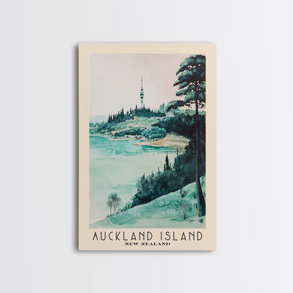 Auckland Island, New Zealand Watercolor Print, Vacation Gift, New Zealand Wall Art, Beach Painting, Beach Decor, Large Wall Art, Wood Frame Art