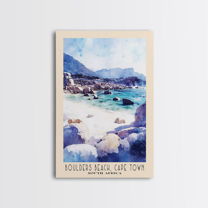 Boulders Beach, Cape Town, South Africa Watercolor Print, Vacation Gift, South Africa Wall Art, Beach Painting, Beach Decor, Large Wall Art, Wood Frame Art