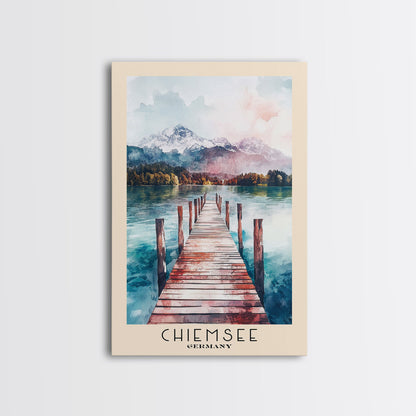 Chiemsee, Germany Watercolor Print, Vacation Gift, Germany Wall Art, Beach Painting, Beach Decor, Large Wall Art, Wood Frame Art