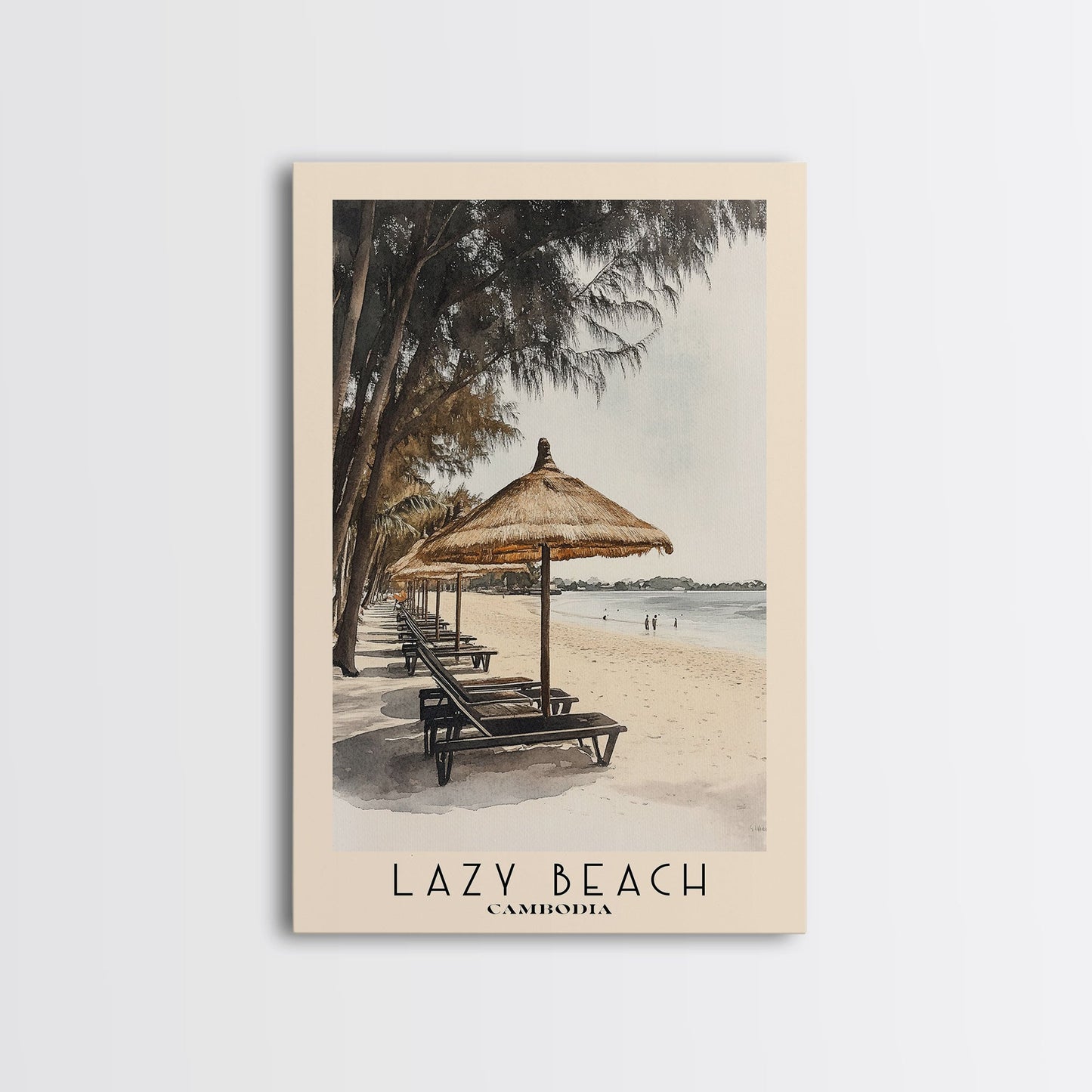 Lazy Beach, Cambodia Watercolor Beach Print, Vacation Gift, Cambodia Wall Art, Beach Painting, Beach Decor, Beach Painting