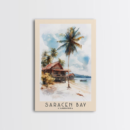 Saracen Bay, Cambodia Watercolor Print, Vacation Gift, Cambodia Wall Art, Beach Painting, Beach Decor, Large Wall Art, Wood Frame Art