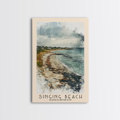 Singing Beach, Massachusetts Watercolor Beach Print, Vacation Gift, Massachusetts Wall Art, Framed Canvas Print, Framed Beach Painting