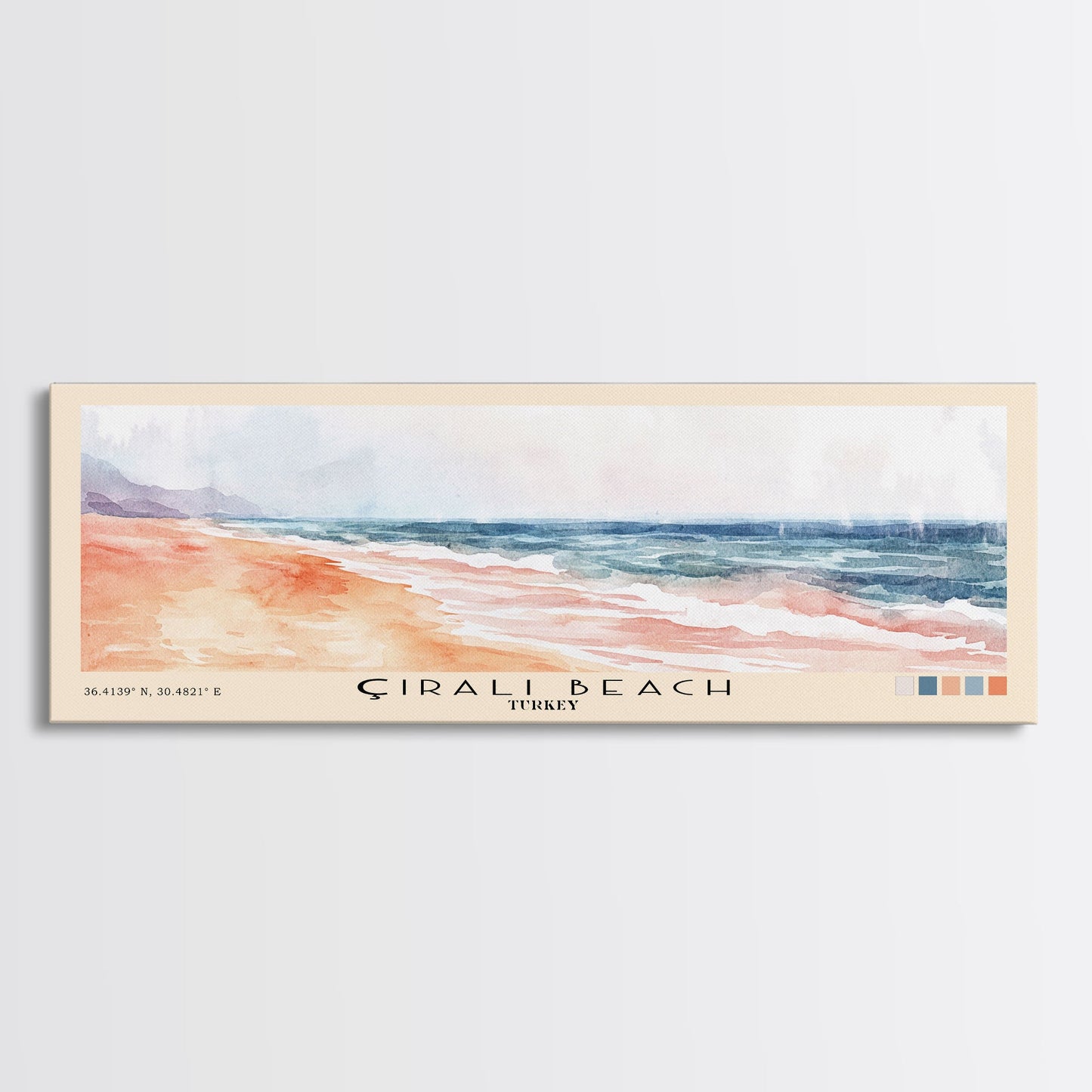 Çıralı Beach, Turkey Watercolor Print, Vacation Gift, Turkey Wall Art, Beach Painting, Beach Decor, Large Wall Art, Wood Frame Art