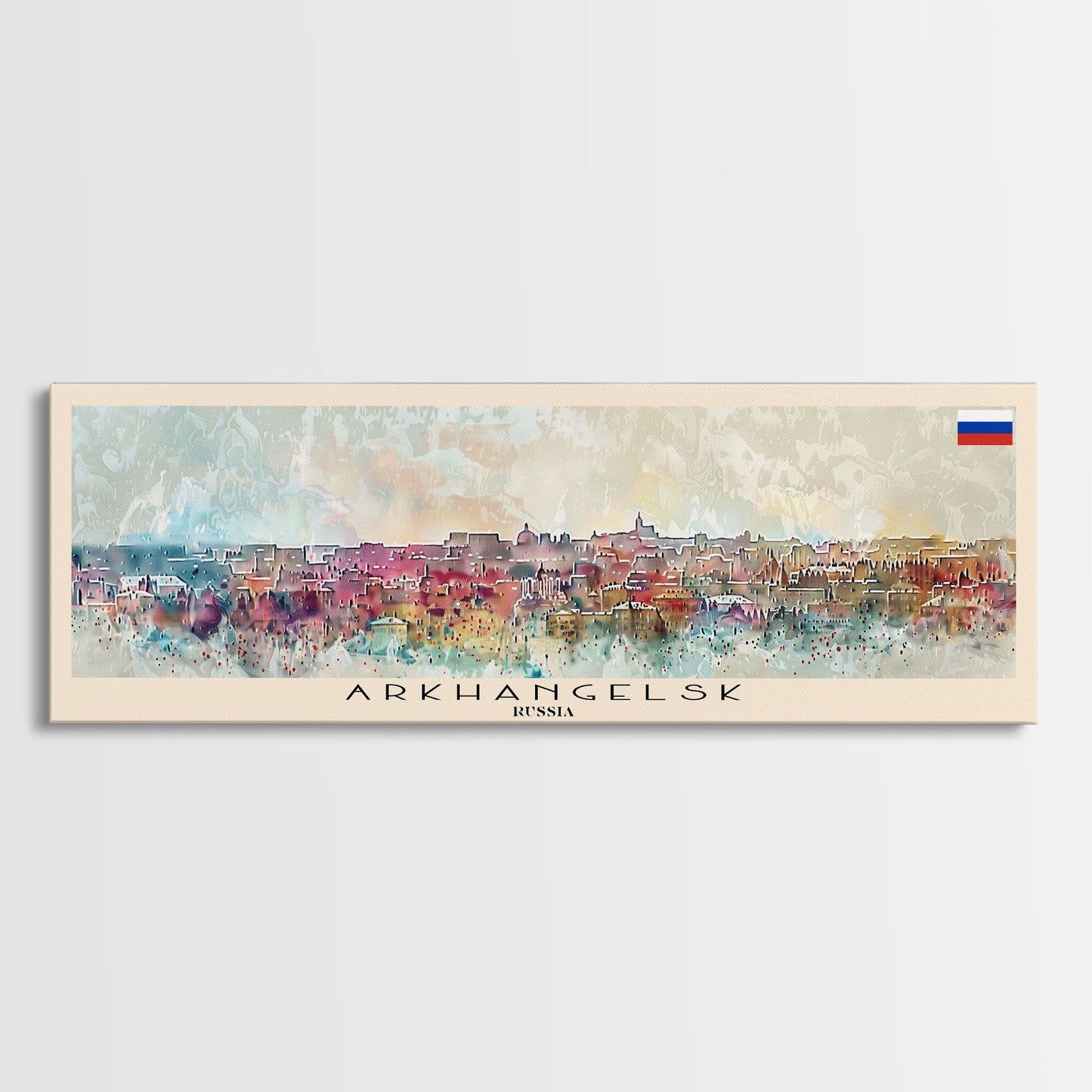 Arkhangelsk Russia Panoramic Travel Poster, Framed Canvas Print or Metal Wall Art, Travel Art, Home Decor, Panoramic Painting, Midcentury Art