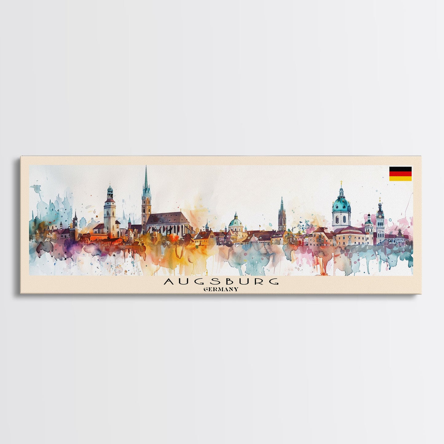 Augsburg Germany Panoramic Travel Poster, Framed Canvas Print or Metal Wall Art, Travel Art, Home Decor, Panoramic Painting, Midcentury Art