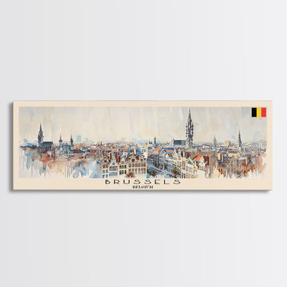 Bruges Belgium Panoramic Travel Poster, Framed Canvas Print or Metal Wall Art, Travel Art, Home Decor, Panoramic Painting, Midcentury Art