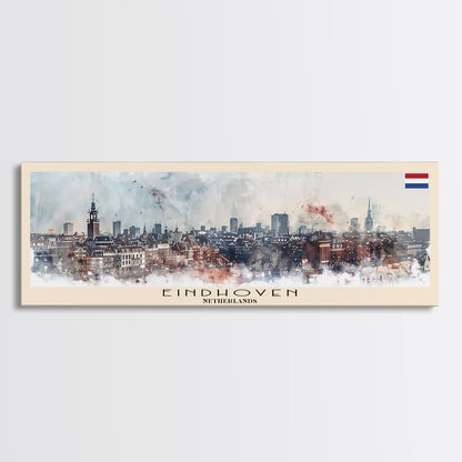 Eindhoven Netherlands Panoramic Travel Poster, Framed Canvas Print or Metal Wall Art, Travel Art, Home Decor, Panoramic Painting, Midcentury Art