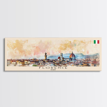 Florence Italy Panoramic Travel Poster, Framed Canvas Print or Metal Wall Art, Travel Art, Home Decor, Panoramic Painting, Midcentury Art