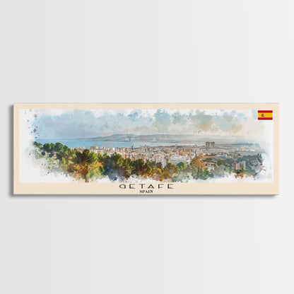 Getafe Spain Panoramic Travel Poster, Framed Canvas Print or Metal Wall Art, Travel Art, Home Decor, Panoramic Painting, Midcentury Art