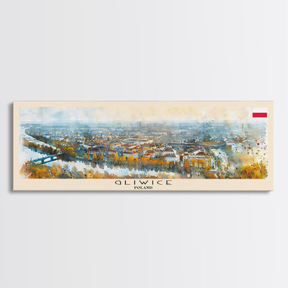 Gliwice Poland Panoramic Travel Poster, Framed Canvas Print or Metal Wall Art, Travel Art, Home Decor, Panoramic Painting, Midcentury Art